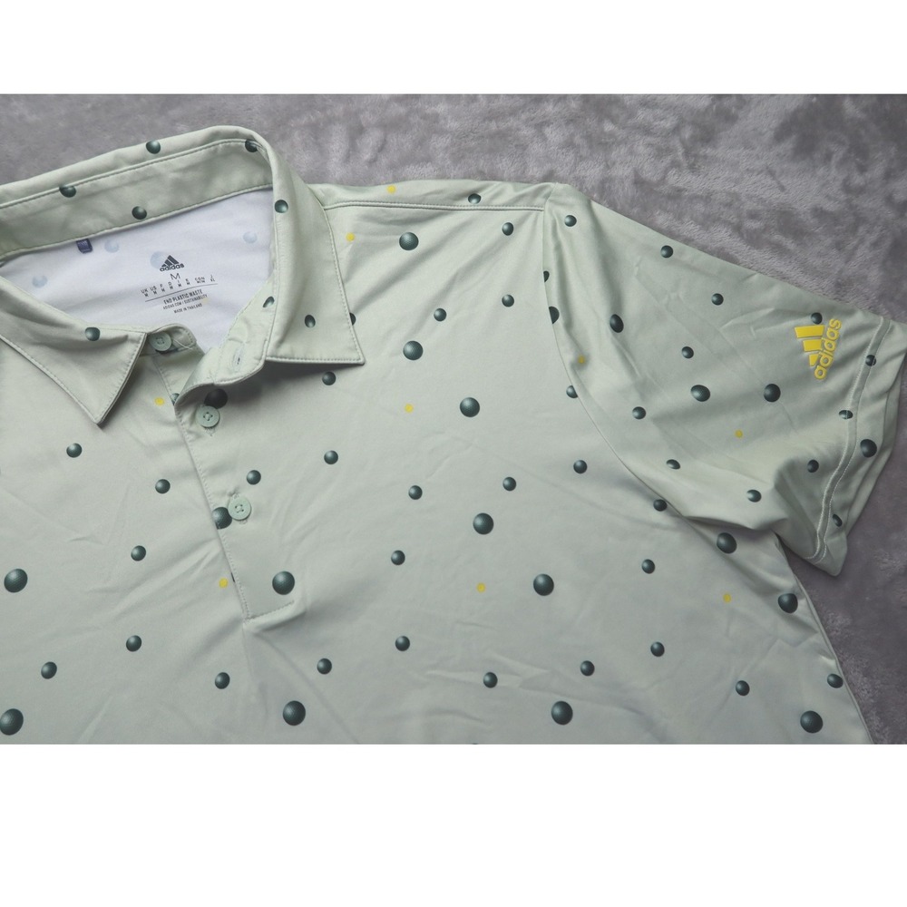 Adidas Golf‎ Performance Polo Shirt Men's Size M Green Dot Print Short Sleeve